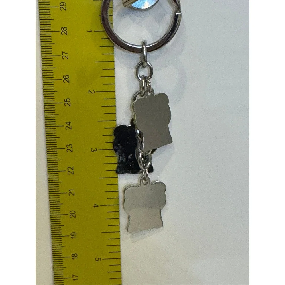 Kawaii Triple Panda Bear Enamel Charm Keychain Silver Tone Animal Key Ring